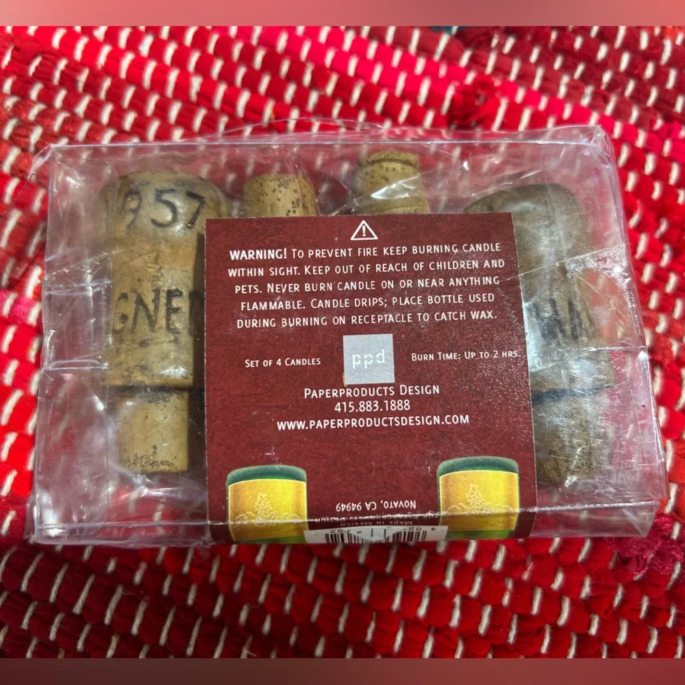 Champagne Bottle Cork Candles — Set of 4 — NWT